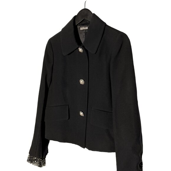 Miu Miu 2018 Pearl Buttons Crystal Lace Cuffs Black Blazer - Picture 2 of 11
